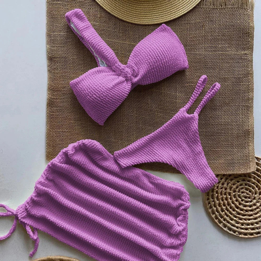 Sexy 3pieces Micro Bikini 2025 Women Swimsuit Female Swimwear Thong Bikinis Set Brazilian Beach Wear Bathing Suit Biquini - 3KDyn